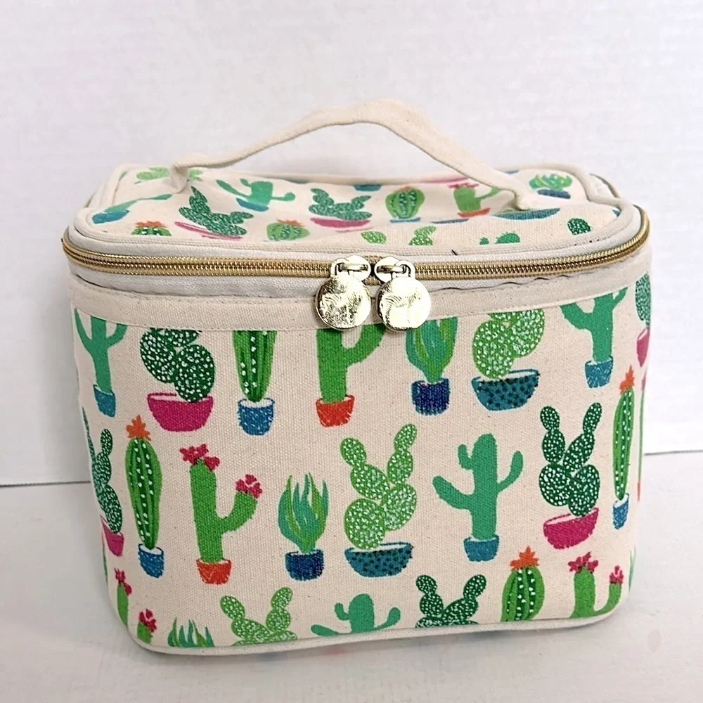 Dabney Lee Cactus Canvas Cosmetic Train Case Large Makeup Bag Travel EUC